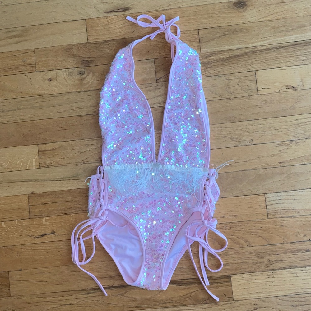 Custom made festival Bonnaroo outfit pink sequin onesie XS/S